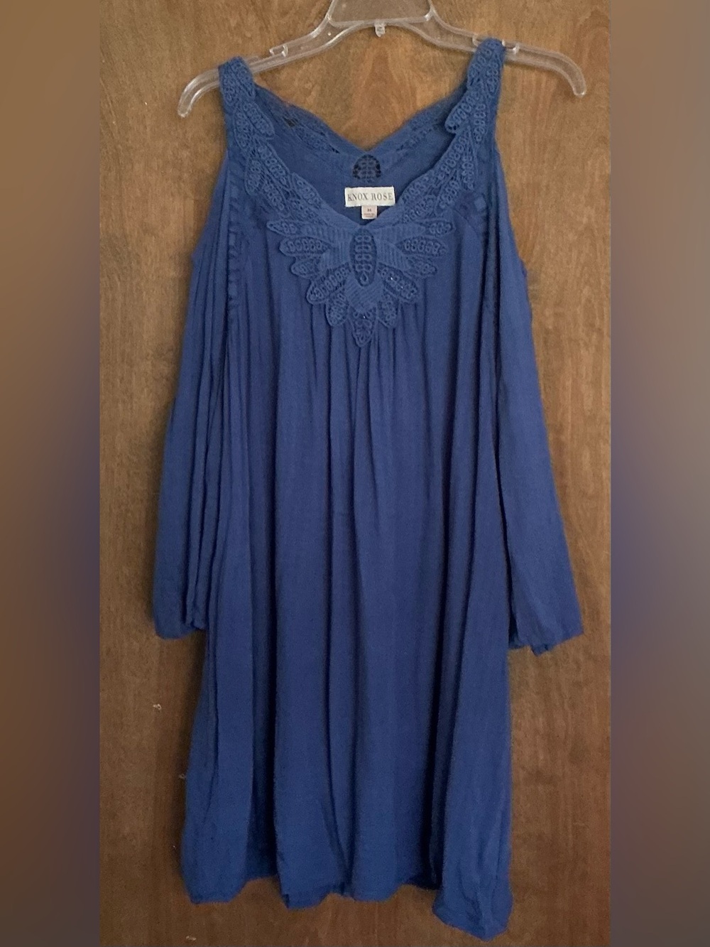 Knox Rose Women Blue Cold-Shoulder Crochet Lace Yoke Tunic Dress Casual Boho M